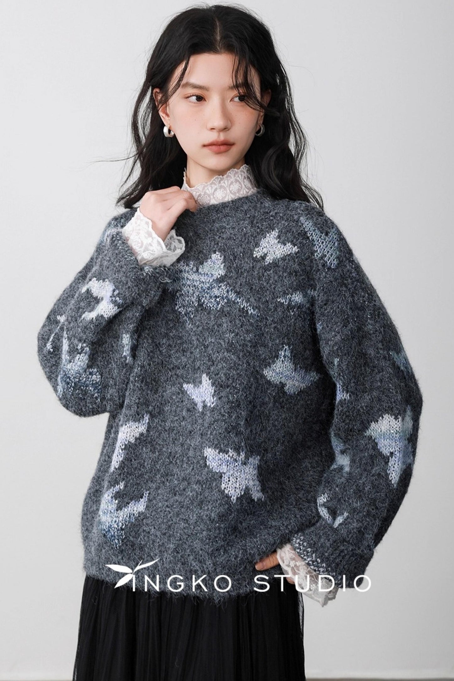 Gray Butterfly Hollow Sweater