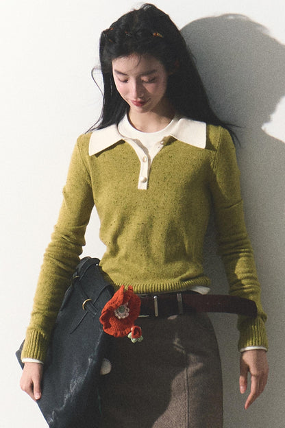 Green Polka Dot Wool Polo Sweater