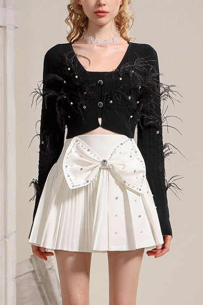 Black and White Beaded Bow Skirt