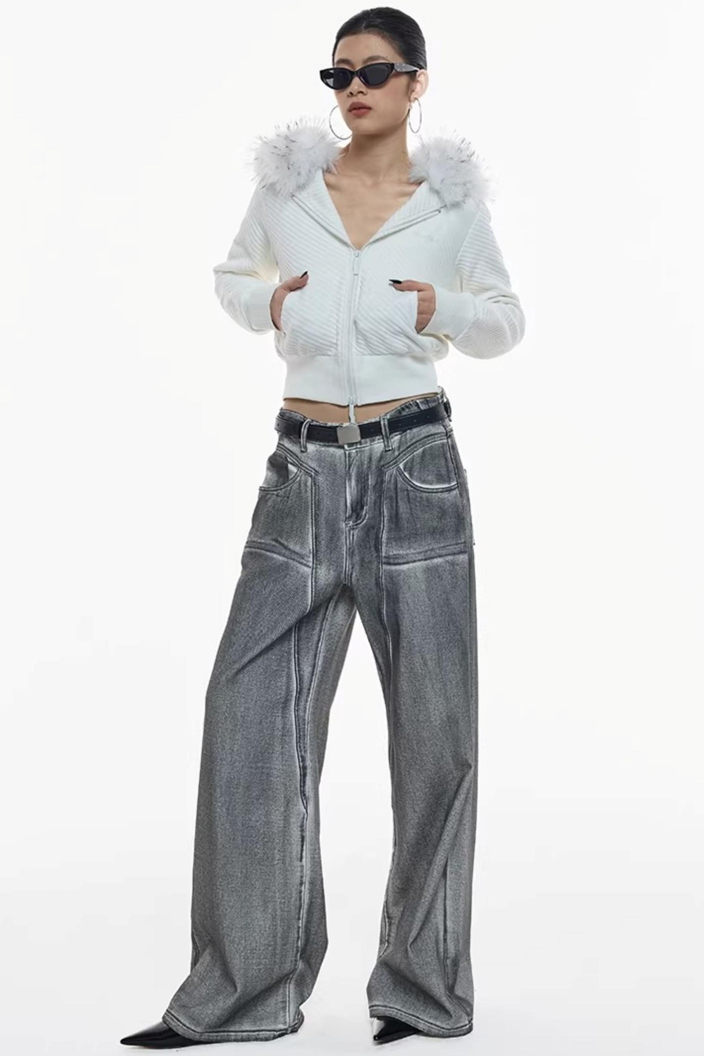 Jacke aus Twill mit abnehmbarem Pelzkragen