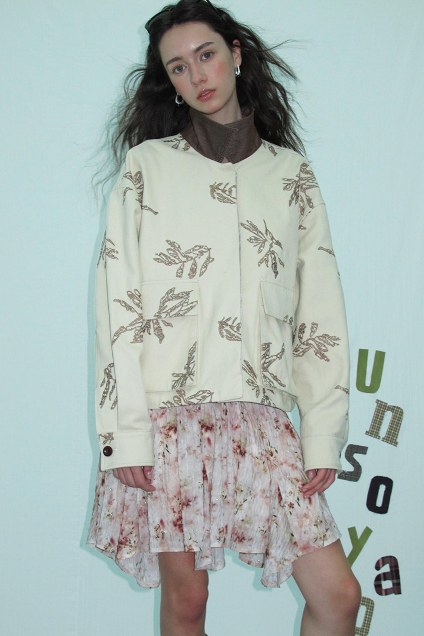 Embroidered Silver Cargo Coat