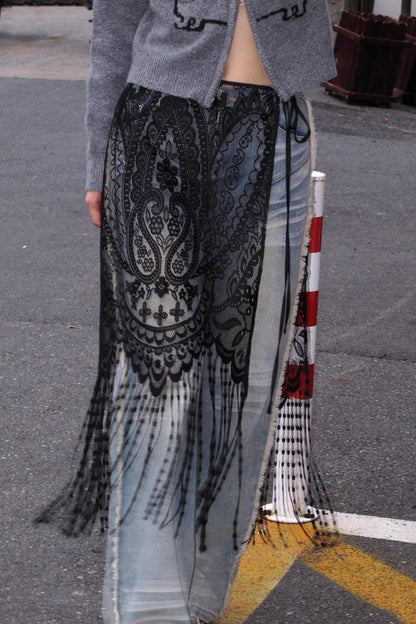 Cashew Flower Lace Fringed Curtain Cover