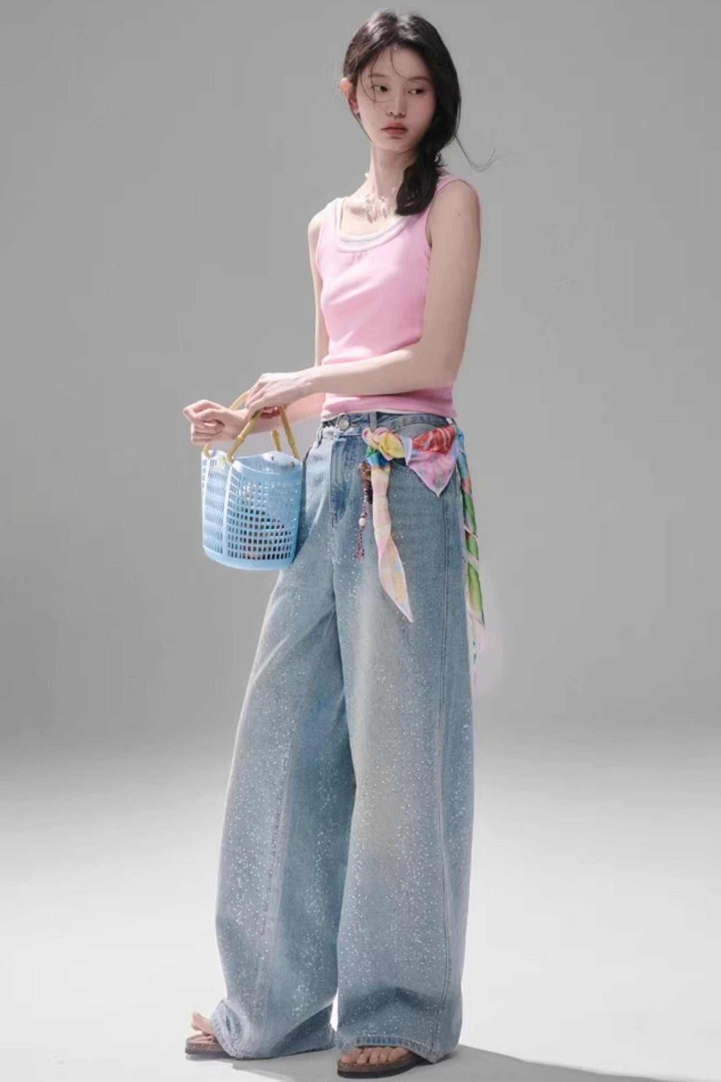 Starry Rhinestone Gradient Jeans