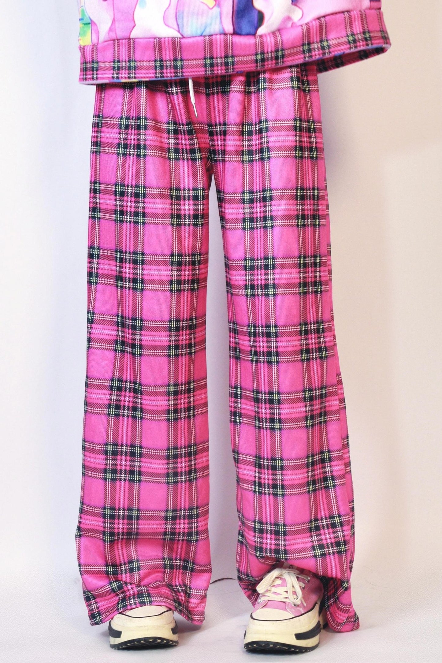Pink Check Wide-leg Pants