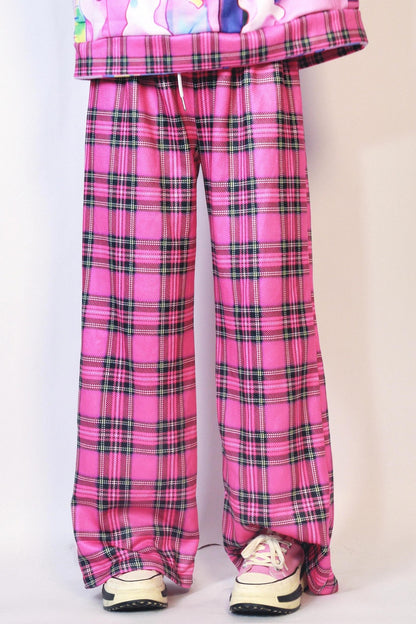 Pink Check Wide-leg Pants