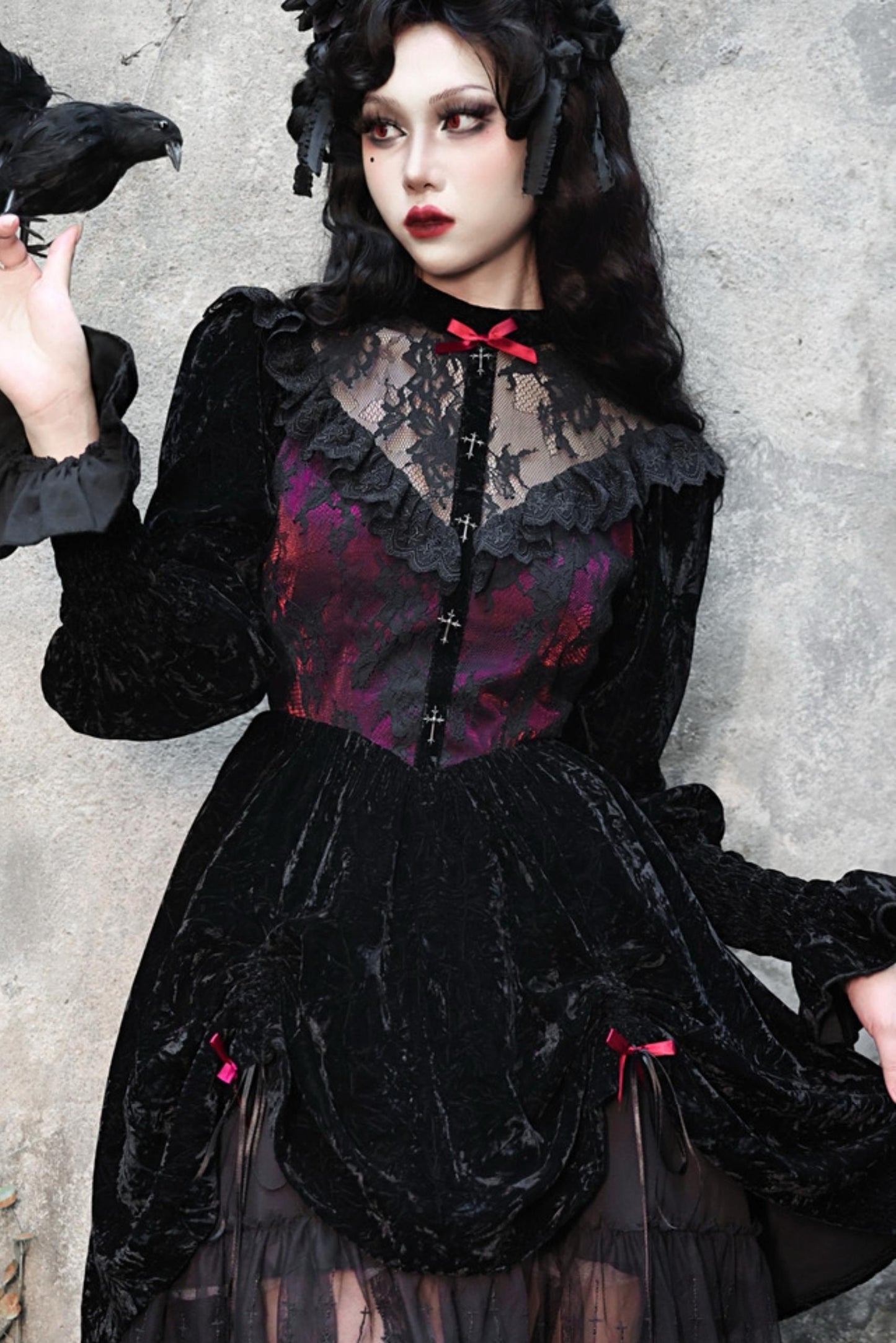 Rose Cemetery Gothic Velvet Lace Dress