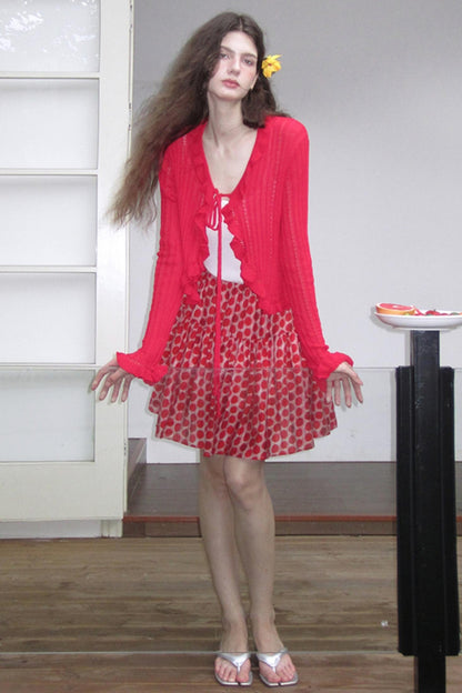 Vintage Ruffle Knitted Cardigan Set-Up