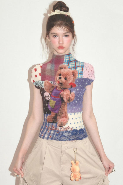 Bear Patchwork Knit Top