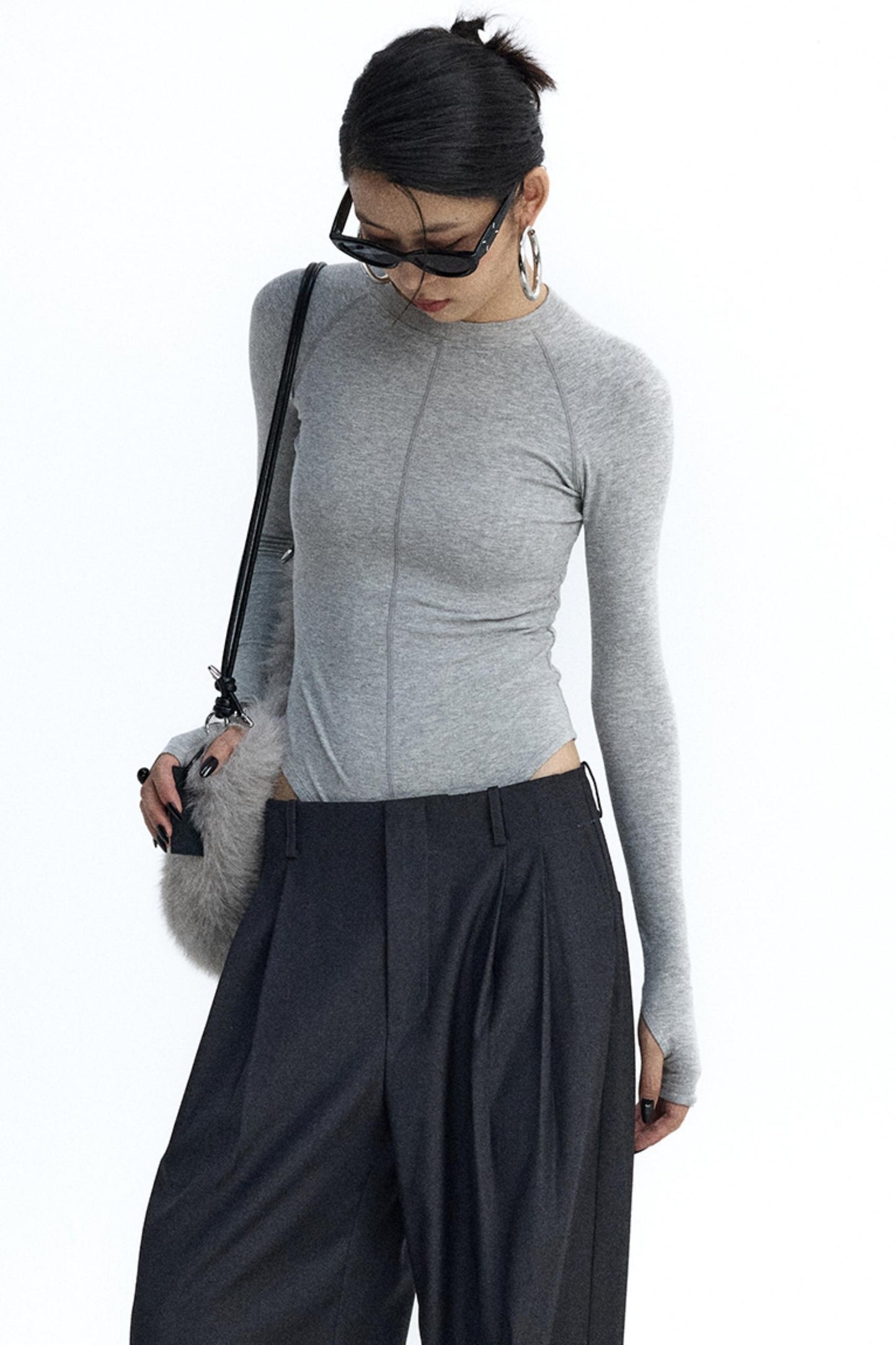 Gray and Black Knit Bodysuit