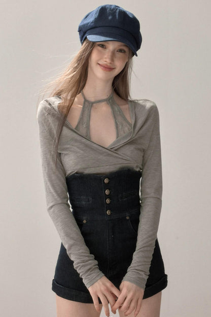 Lace Splicing Halter Top