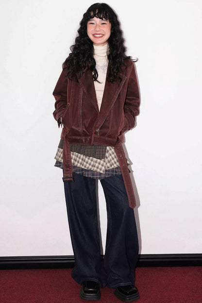 Lapel Cropped Leather Jacket