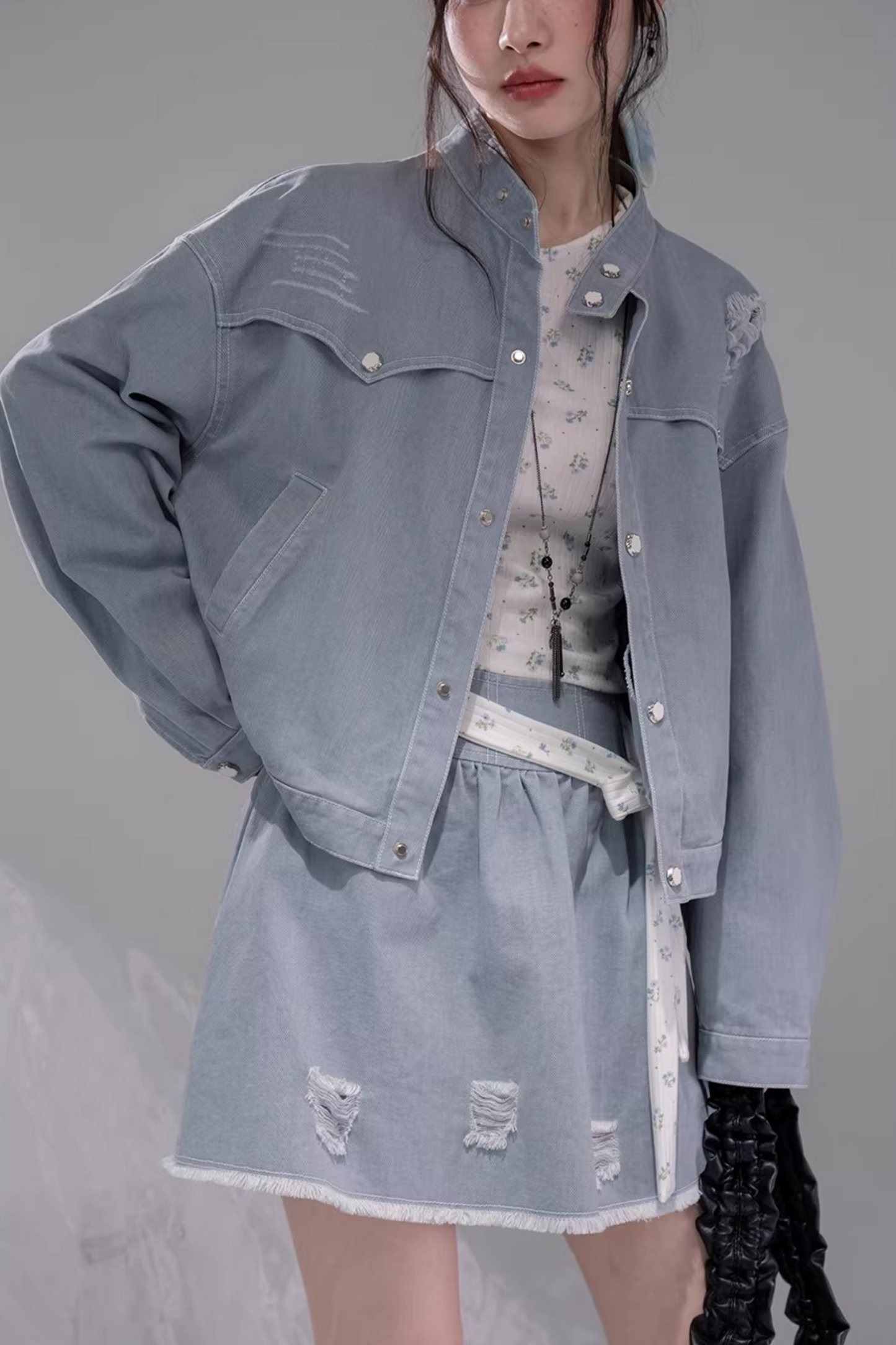Distressed Rock Denim Jacket Set-Up