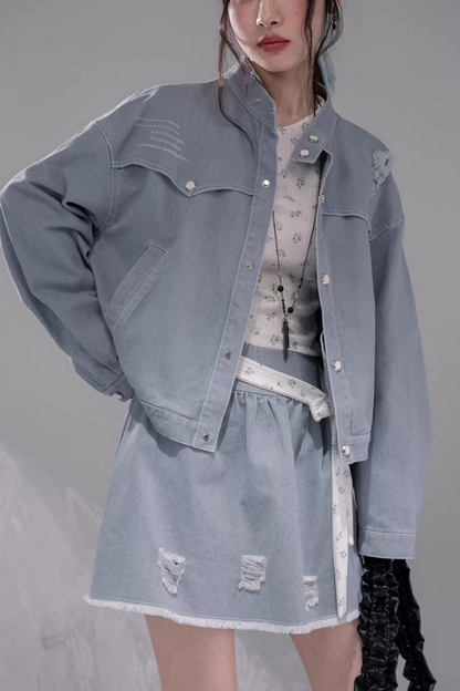 Distressed Rock Denim Jacket Set-Up