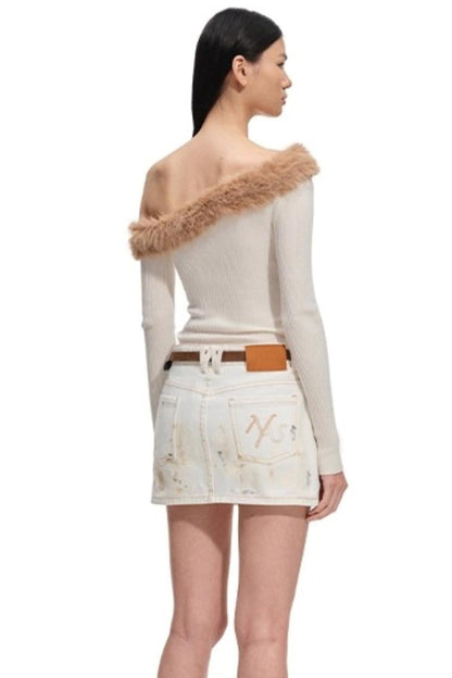 Fur Collar Knit Sweater