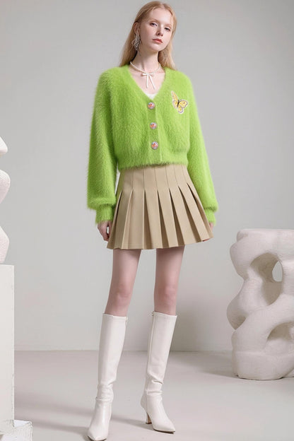 Forest Mist V-Neck Plush Cardigan Set-Up