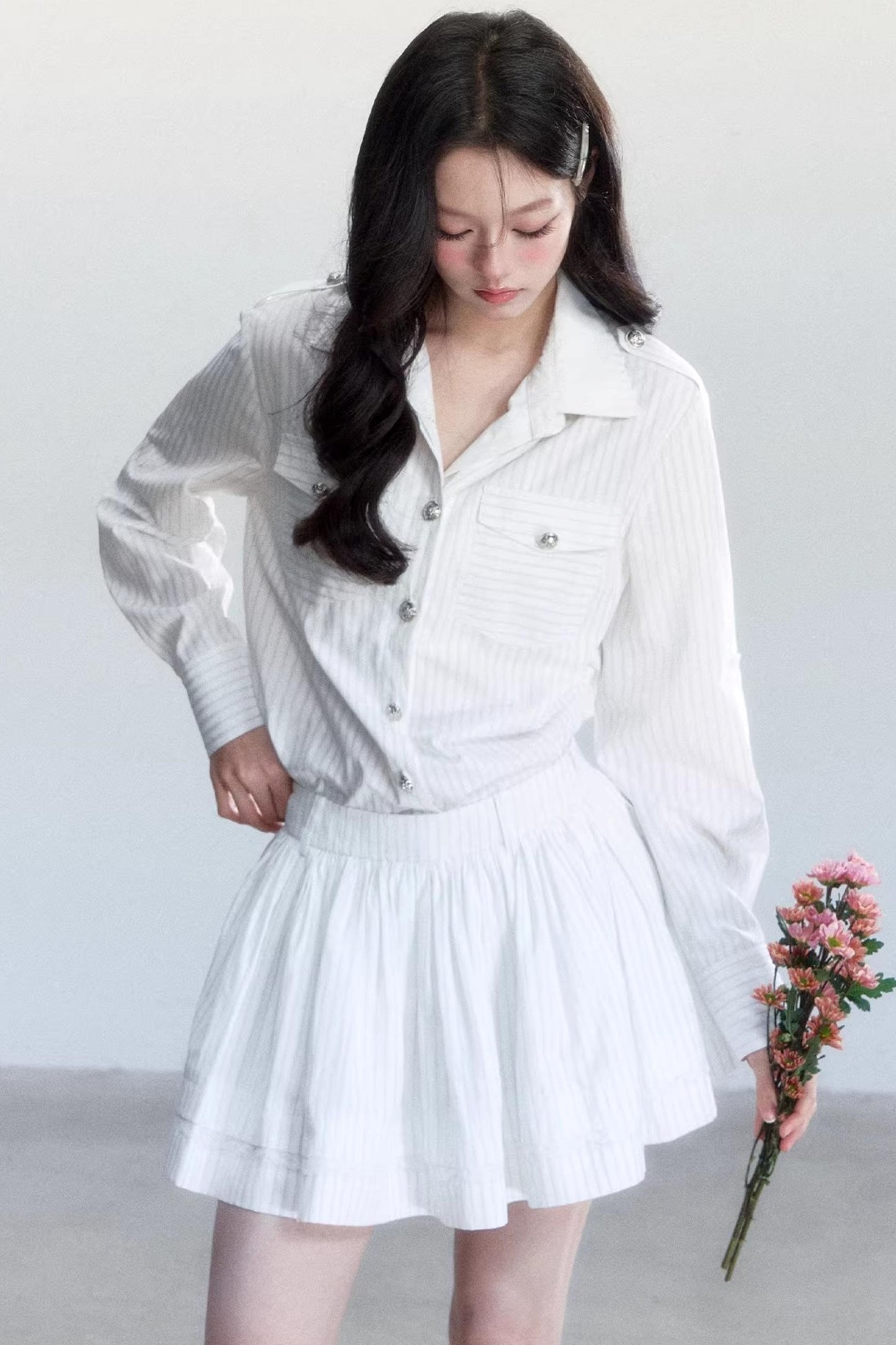 Striped Intellectual Elegance Shirt Two-Piece Set-Up