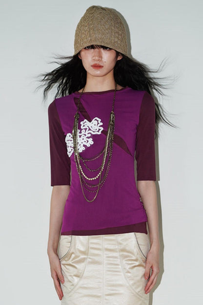 Jacquard Color-Blocked Slim-Fit Top