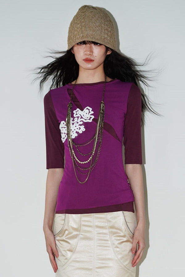 Jacquard Color-Blocked Slim-Fit Top