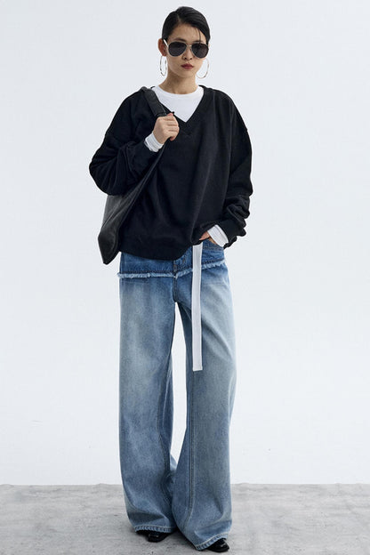 Black V-Neck Winter Top