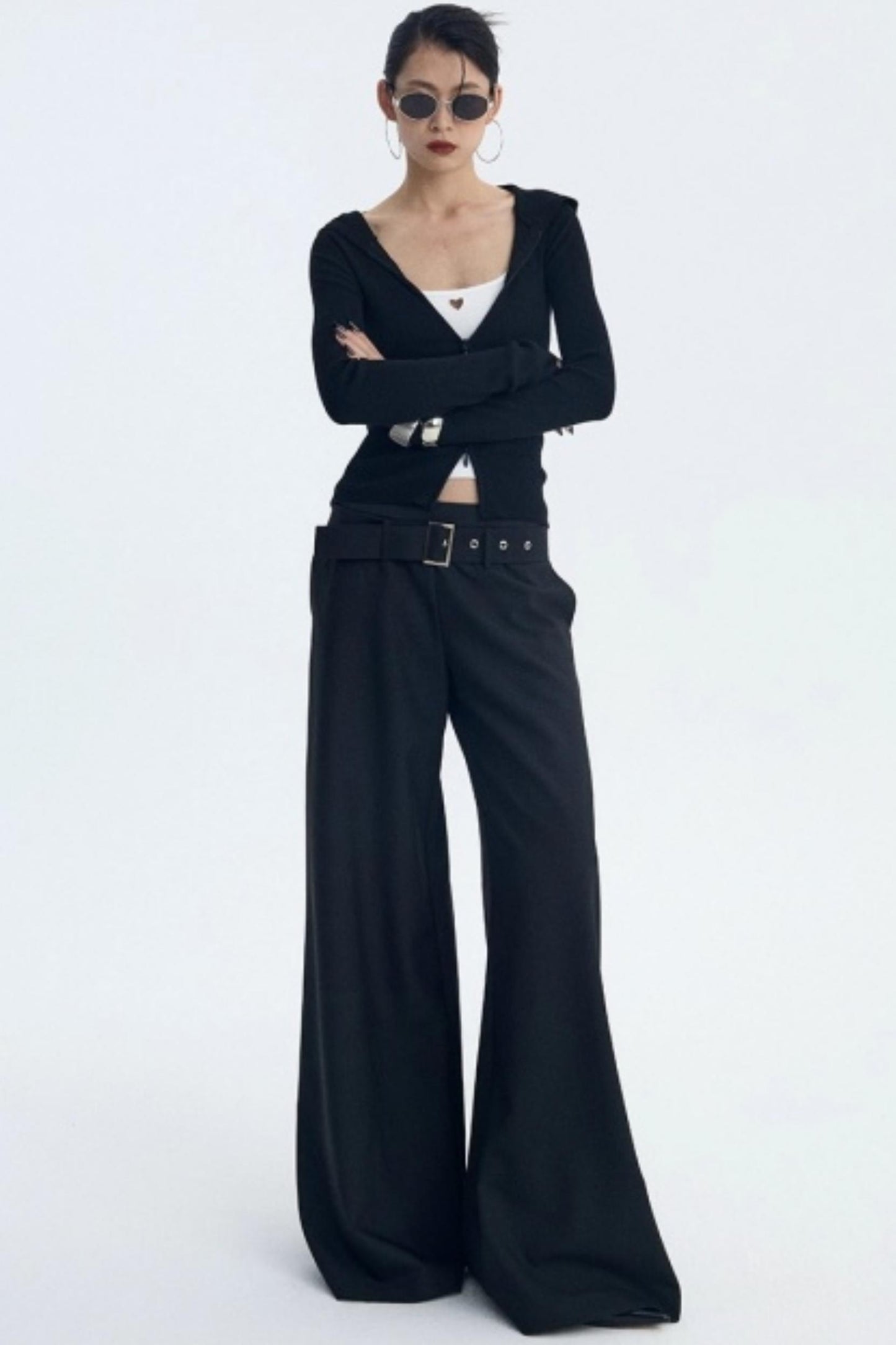 Detachable Belt Wide-Leg Pants