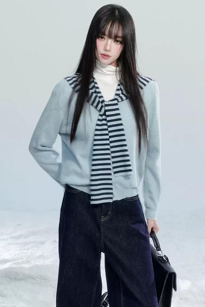 Striped Knitted Shawl Top