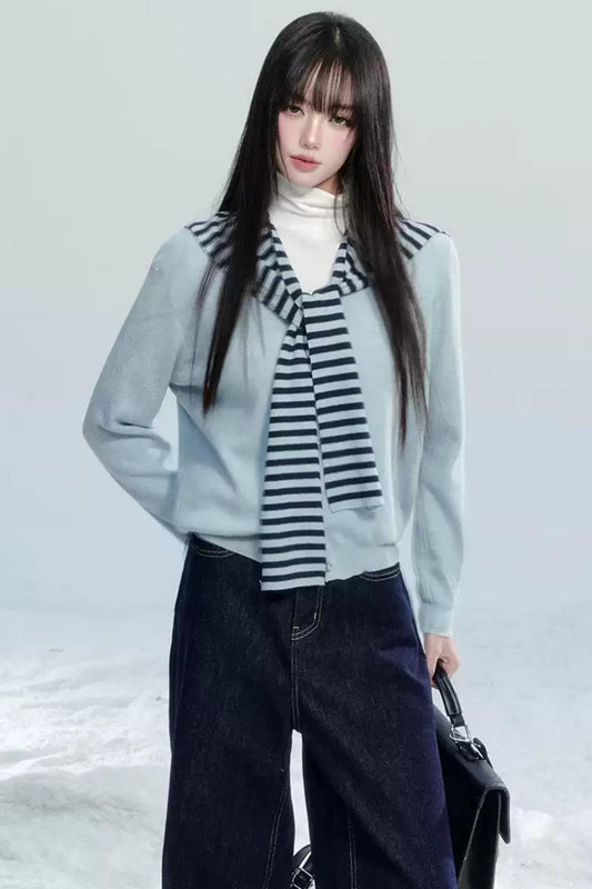 Striped Knitted Shawl Top