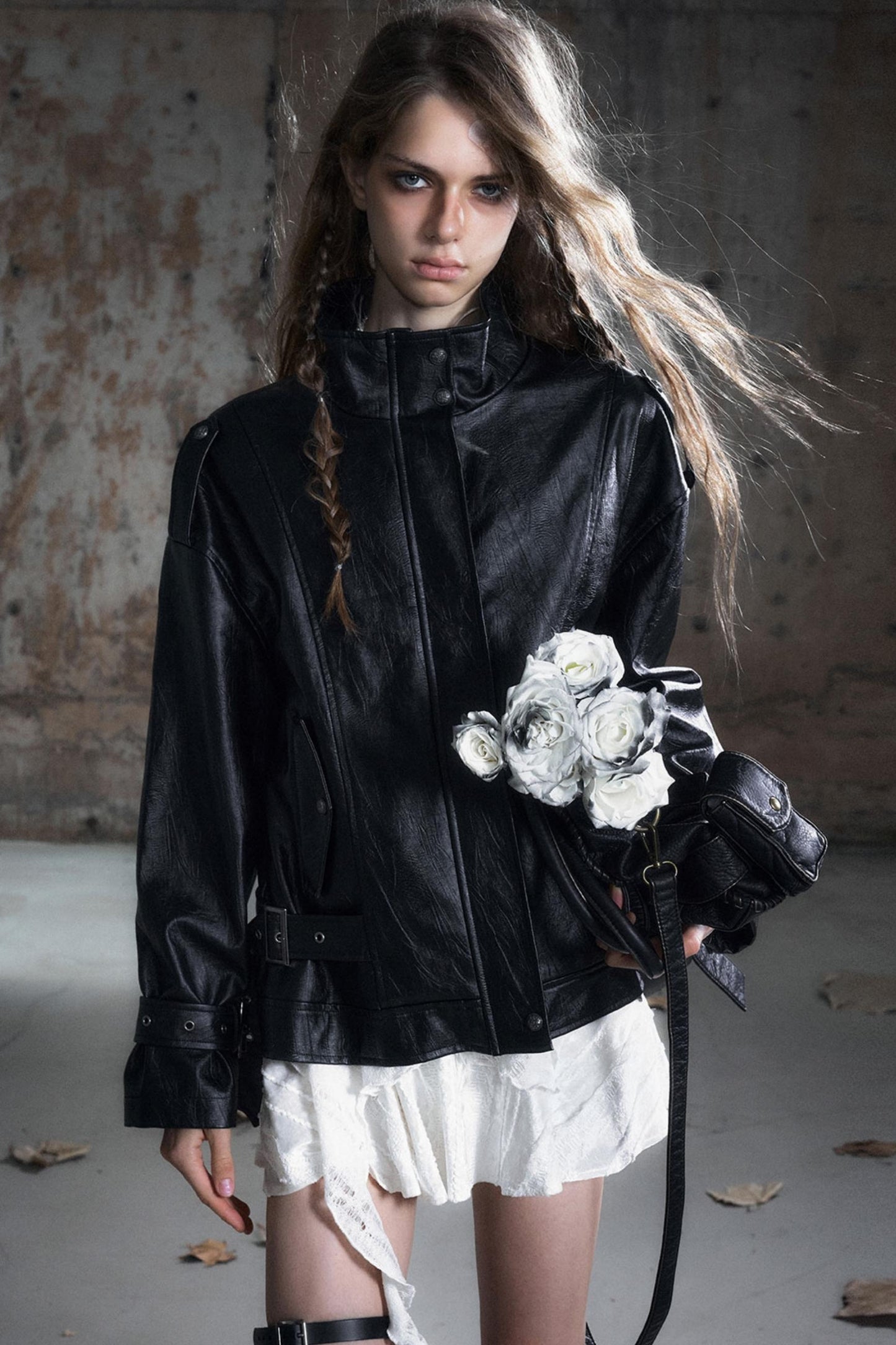 Black Textured Leather Jacket