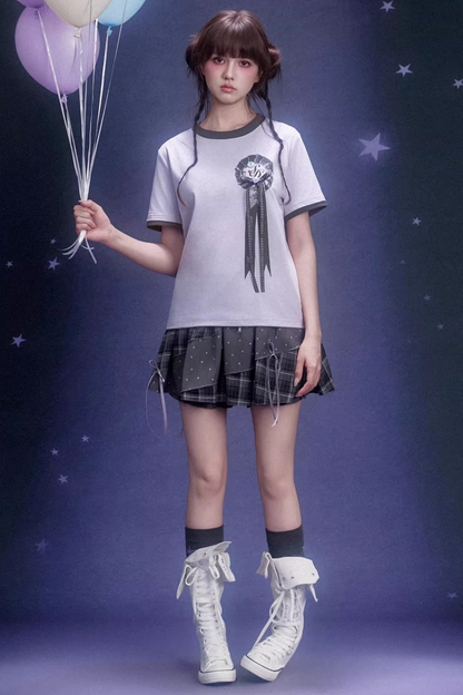 Gray Plaid Patchwork Pumpkin Skirt