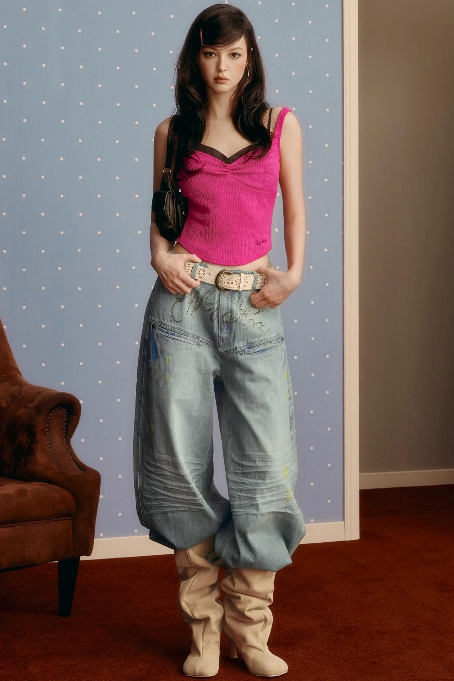 Satin Splicing Slim Vest