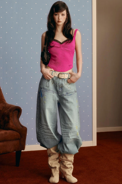 Satin Splicing Slim Vest