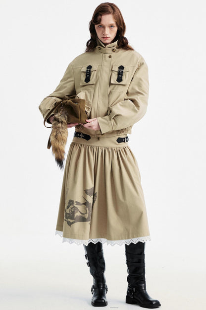 Light Gray Lace Pleated Skirt