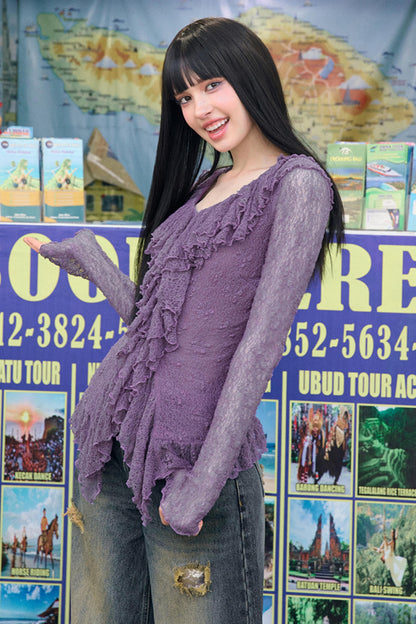 Summer Lace Ruffle Knit Top