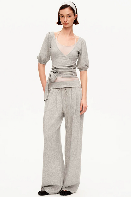 Tencel-Trägertop-Set mit V-Ausschnitt und Puffärmeln