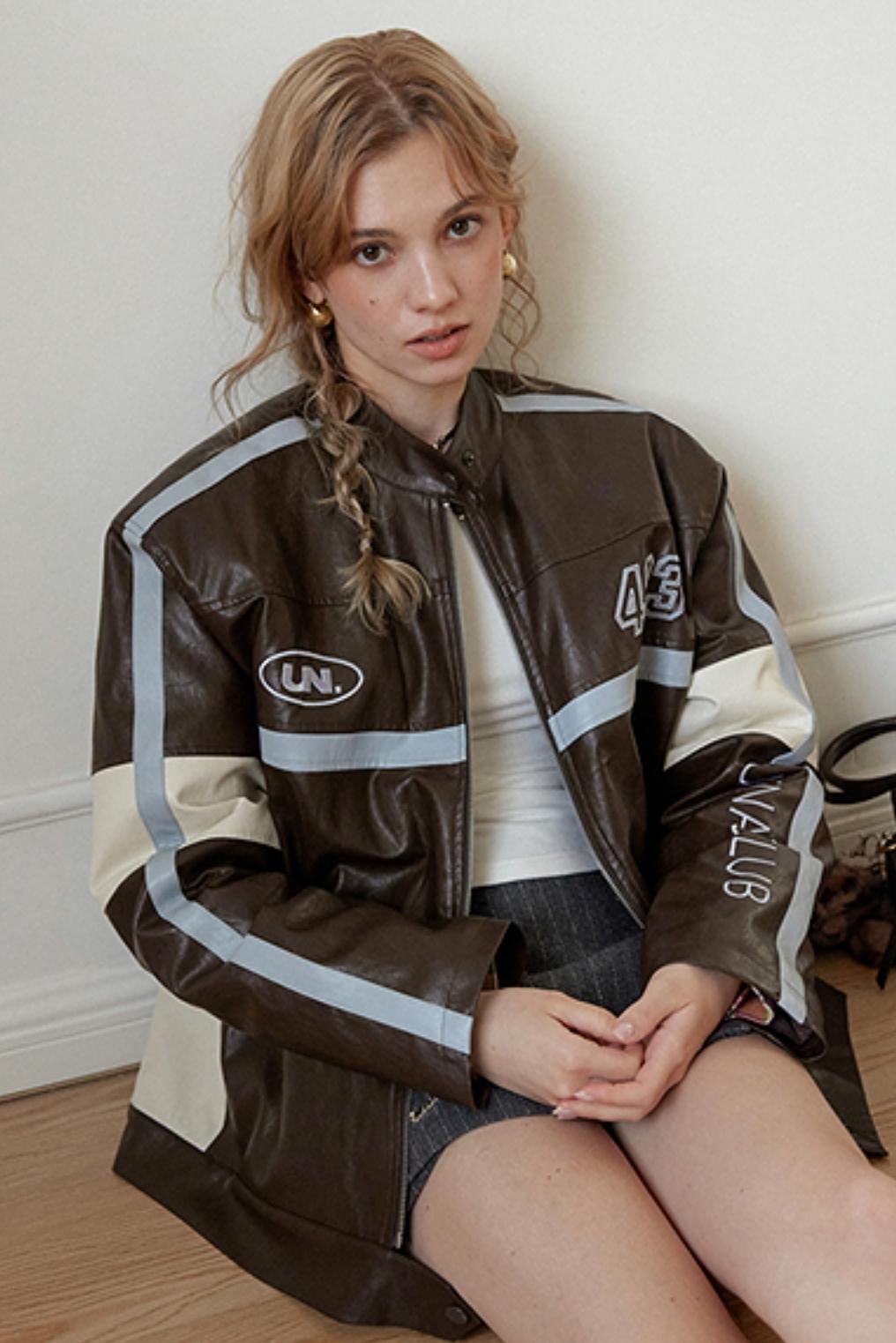 Brown Letter Embroidery Jacket