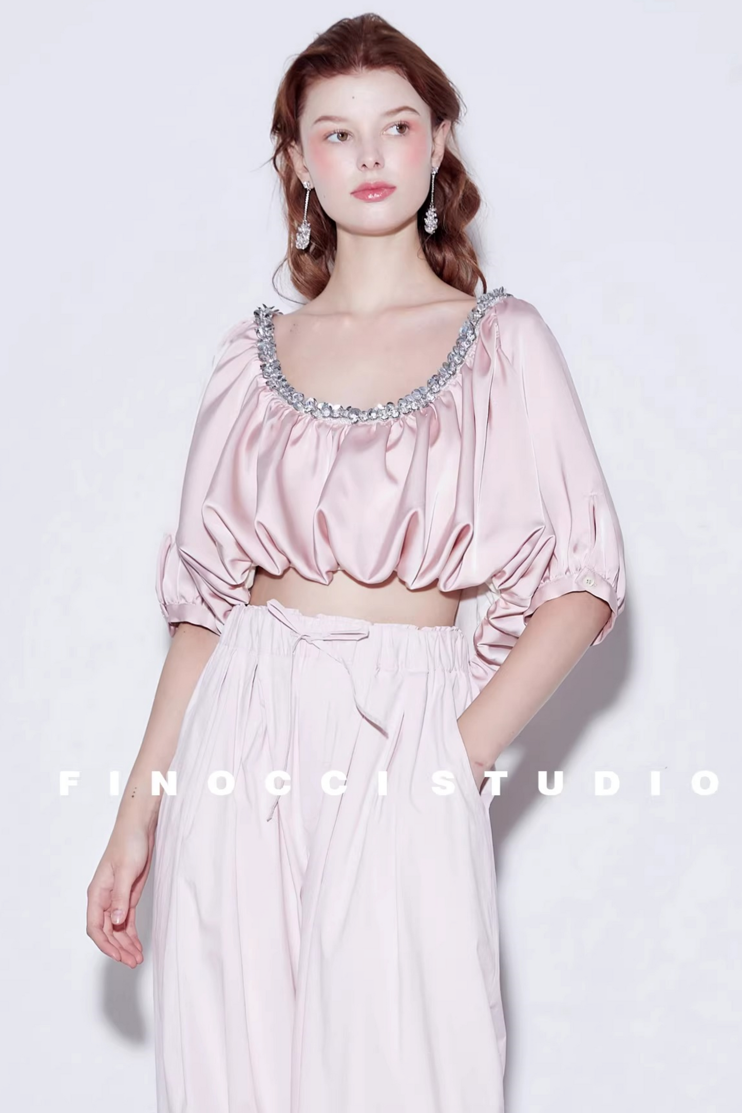 Diamond-Embellished Silk Satin Top