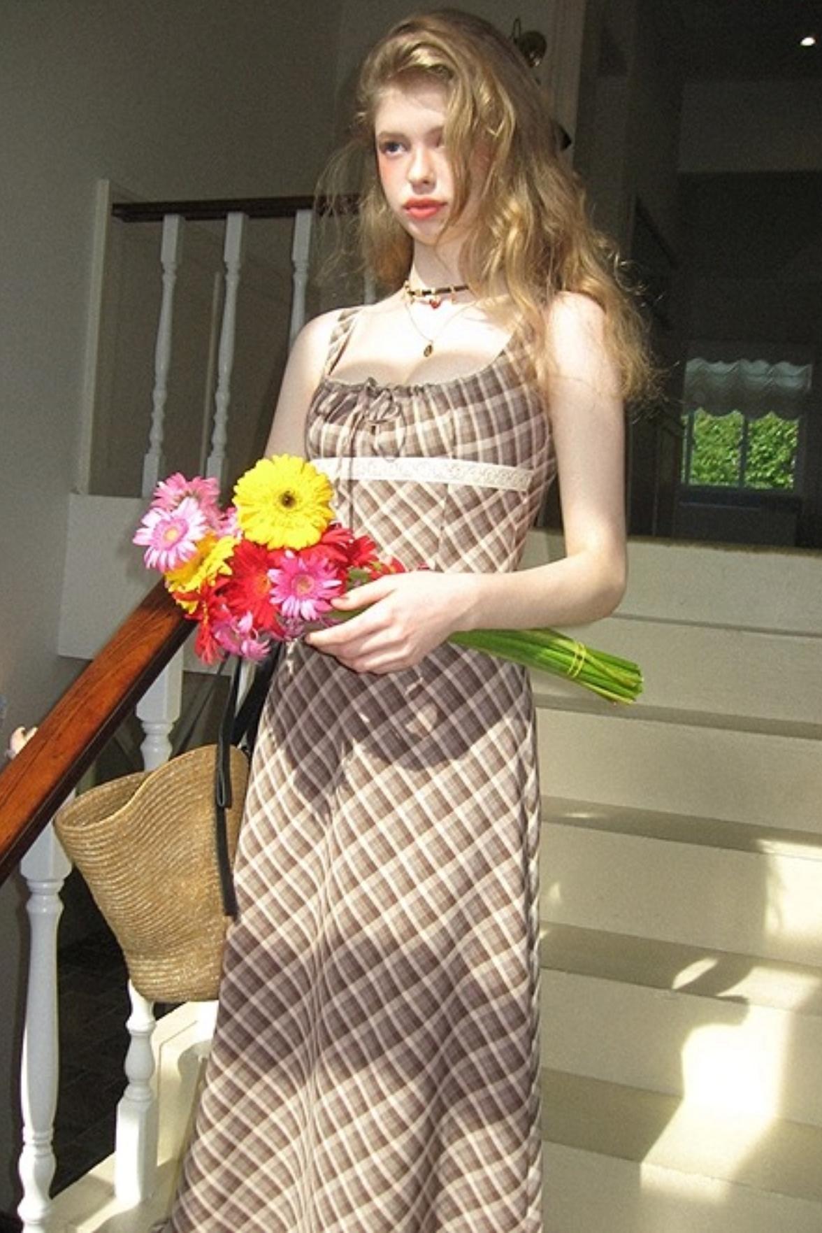 Brown Lace Slip Dress