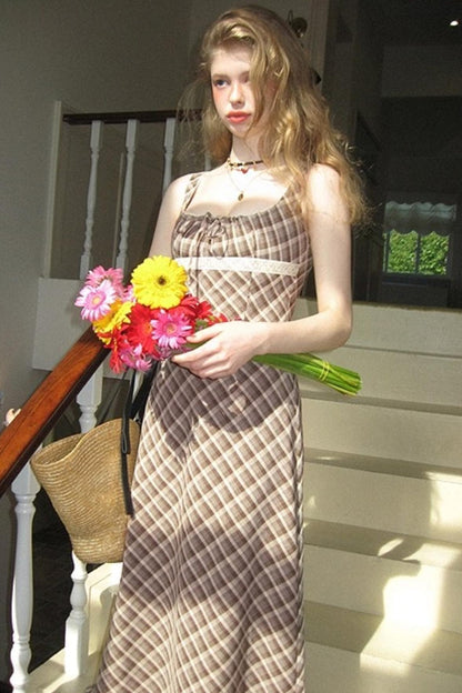 Brown Lace Slip Dress