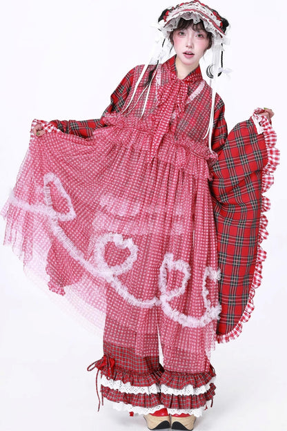 Retro Plaid Mesh Dress