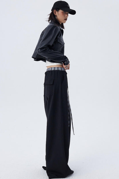 Contrast Check Pattern Wide Pants