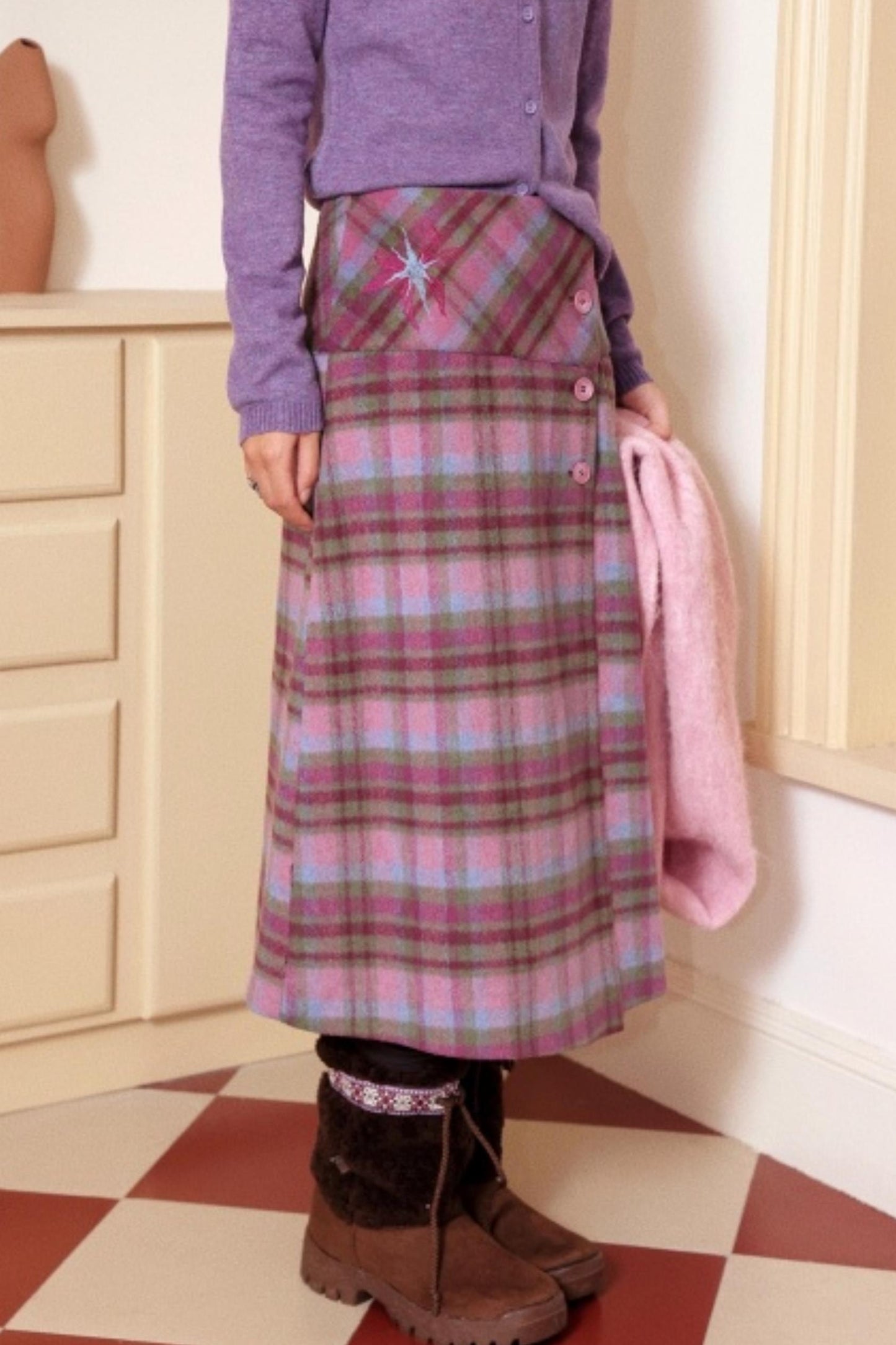 Wool Plaid A-Line Skirt