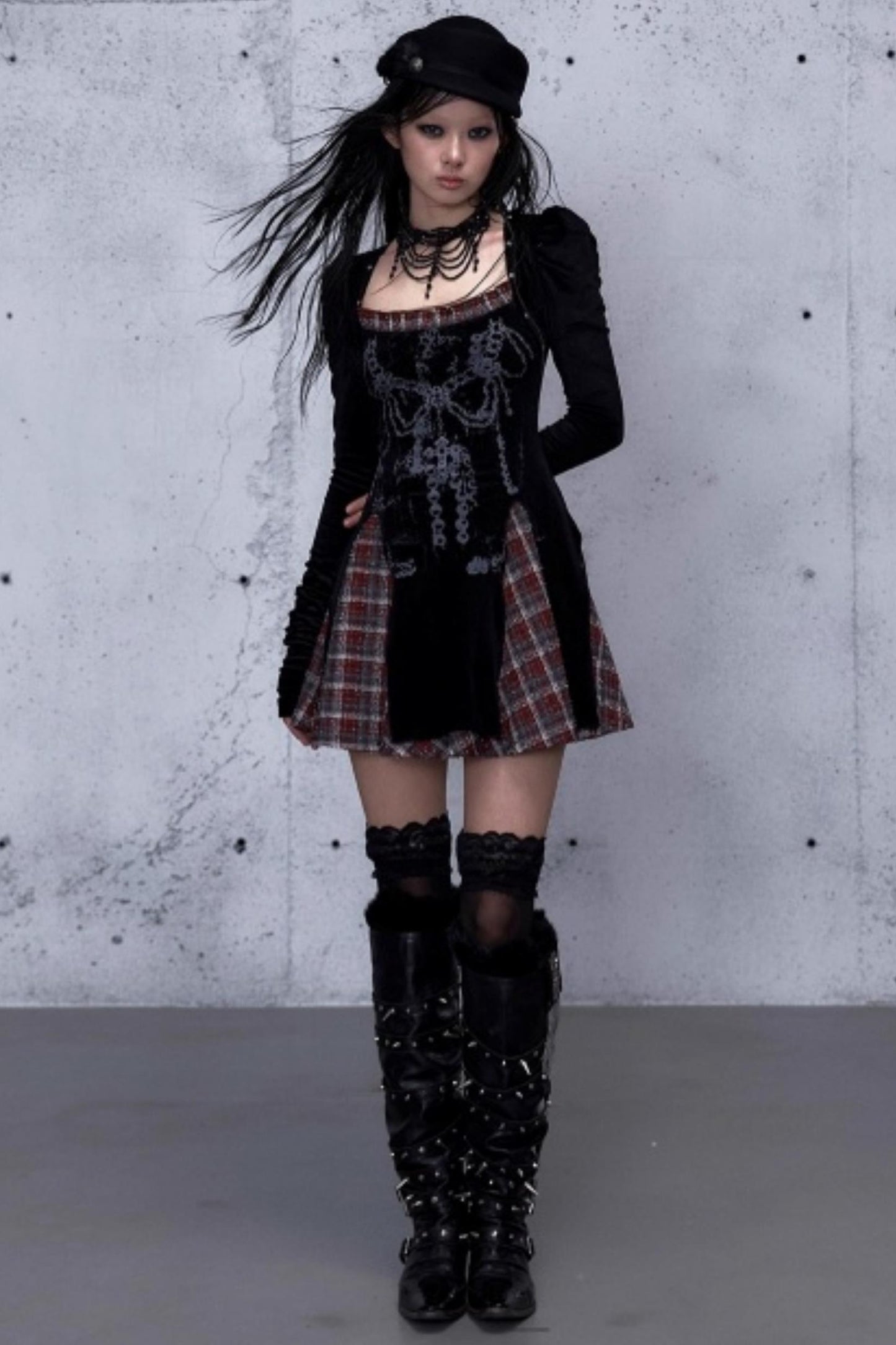 Baroque Velvet Plaid Dress