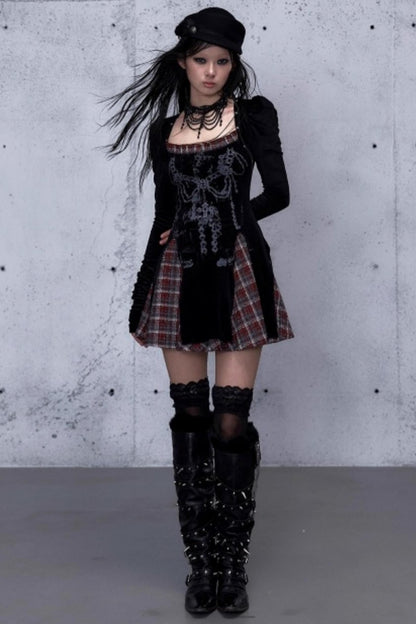 Baroque Velvet Plaid Dress