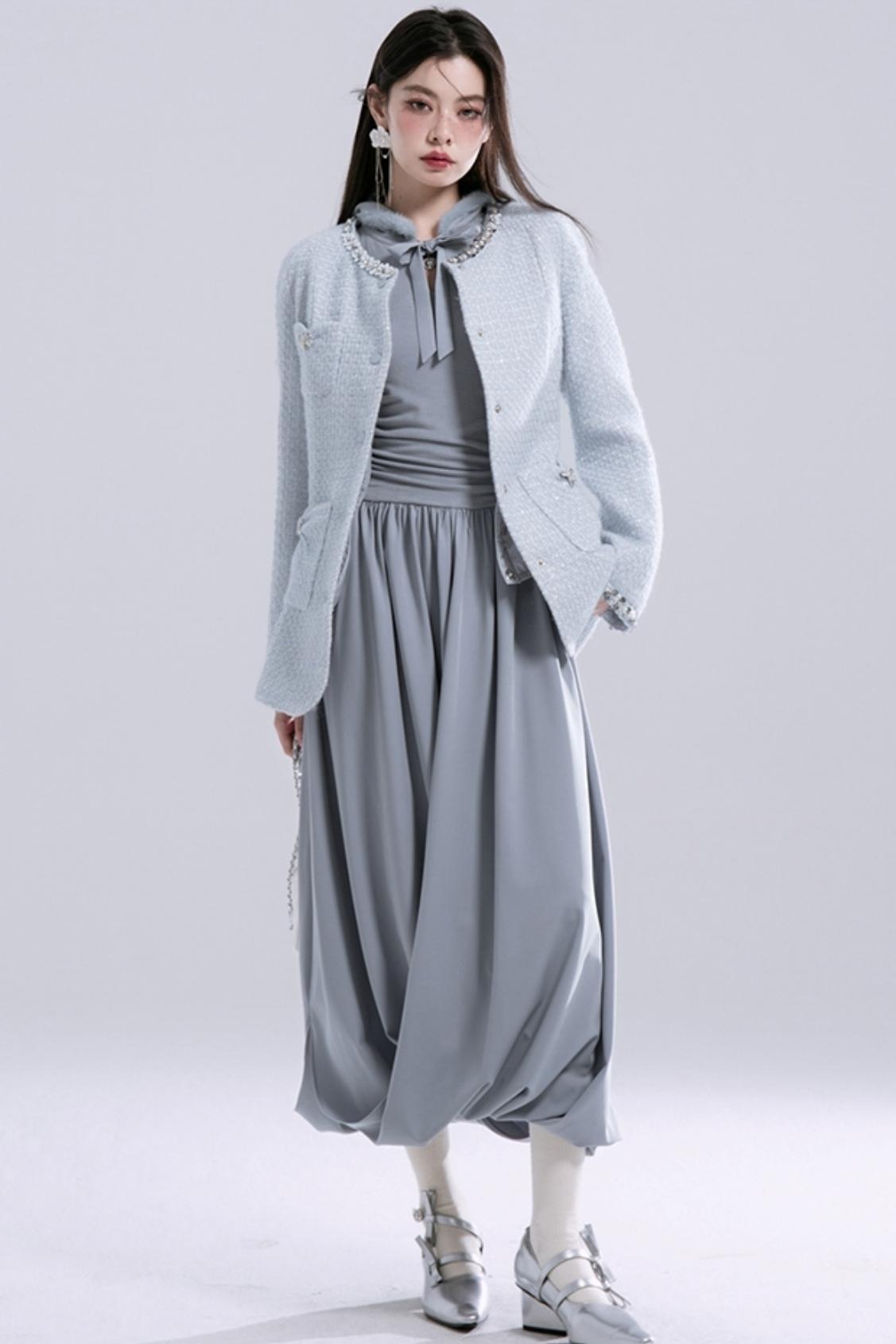 Hooded Gray Knit Dress