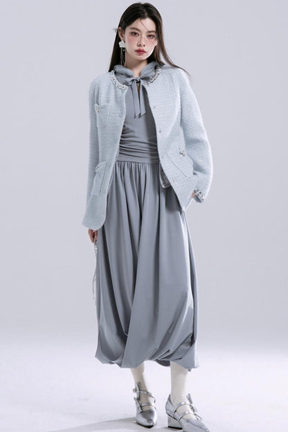 Hooded Gray Knit Dress