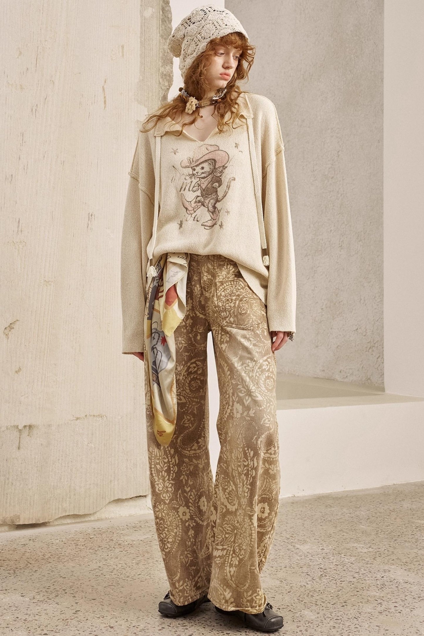 Cashew Flower Washed Straight Jeans