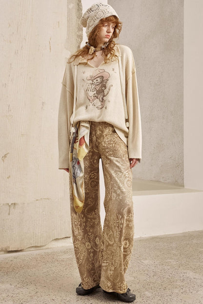 Cashew Flower Washed Straight Jeans