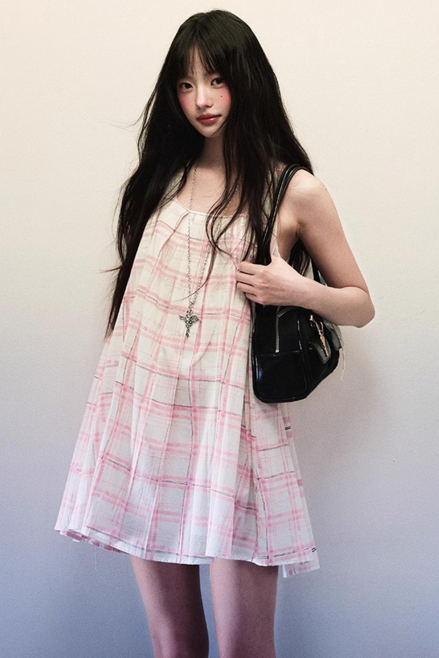 Pink Plaid Summer Vest Dress