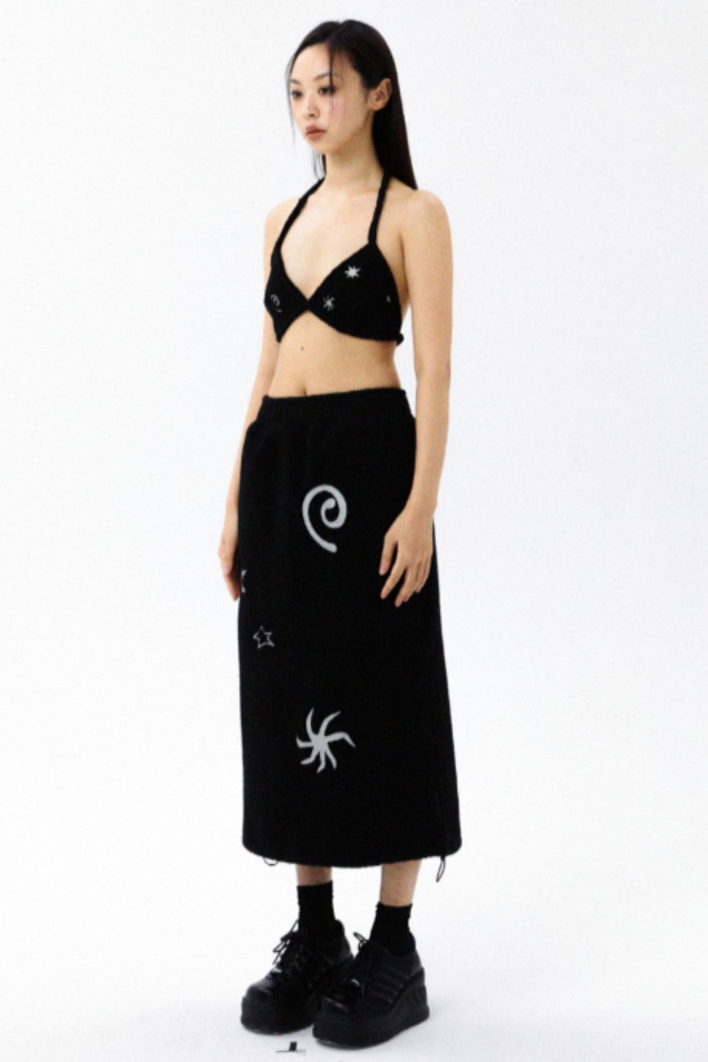 Star-Embroidered Corset Bra