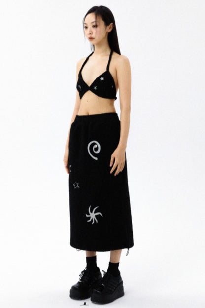 Star-Embroidered Corset Bra