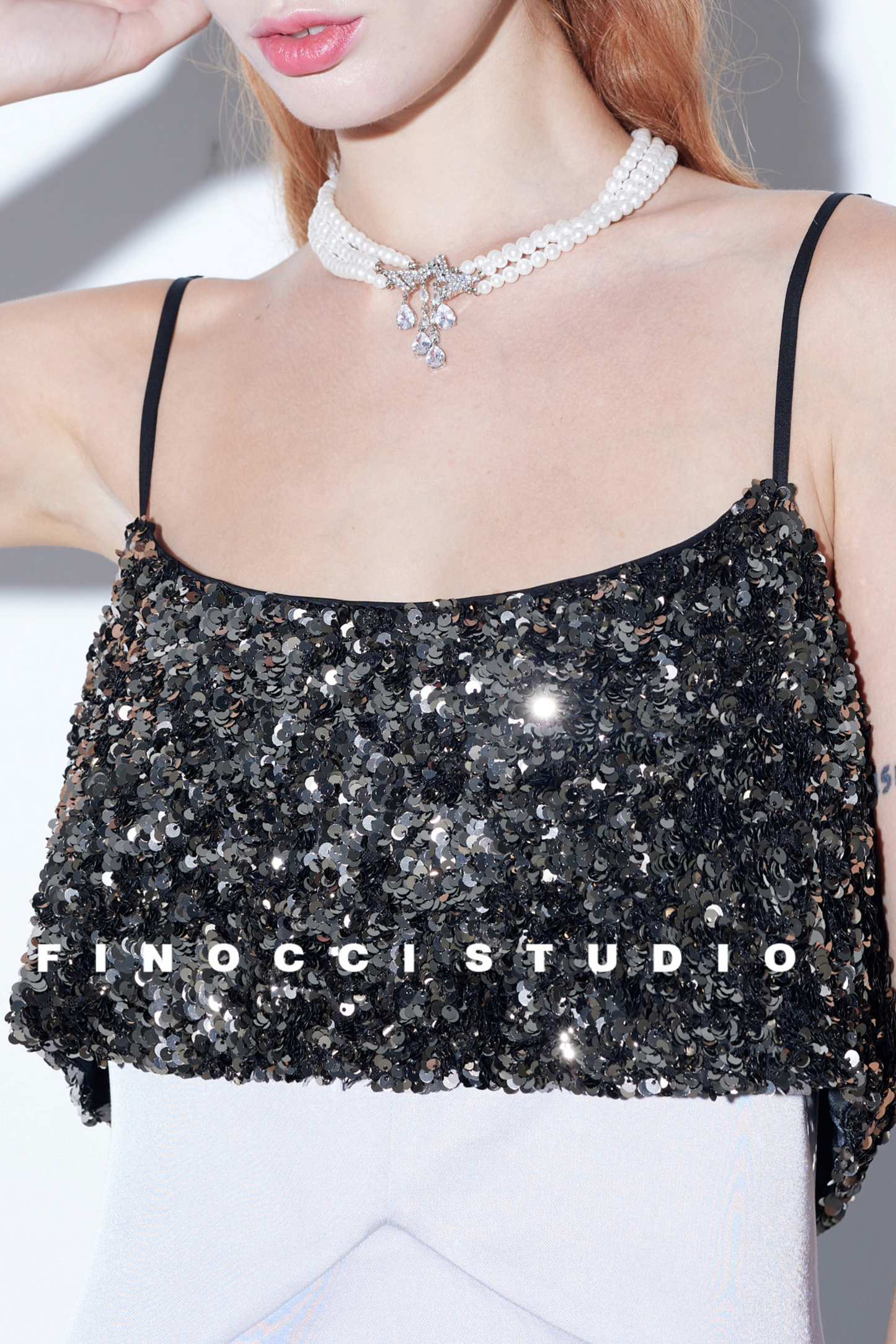 Sequin-Stitched Satin Dress